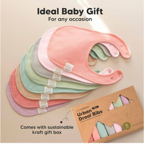 KeaBabies 8-Pack Organic Baby Bibs for Girls, Boys - Quilted Cotton Cloth Baby Drool Bibs for Drooling and Teething Toddler, Newborn, Infant, Soft & Super Absorbent (Muted Pastel)