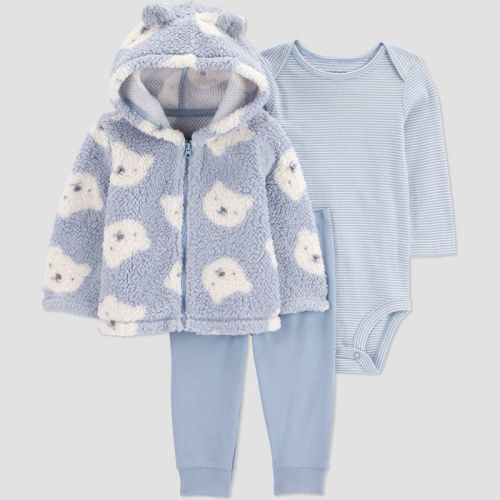 Carter's Just One You® Baby Boys' 3pc Bears Faux Shearling Sweatshirt with Long Sleeve Bodysuit and Pants Set - Blue