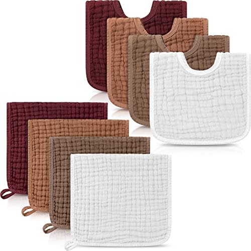 Tallew 8 Pack Muslin Burp Cloths and Baby Bibs for Boy Girl 20" x 10" Cotton Baby Bandana Drool Bibs Muslin Burp Cloths Absorbent Rag for Newborn Toddler Infant Gifts(Fresh Colors)