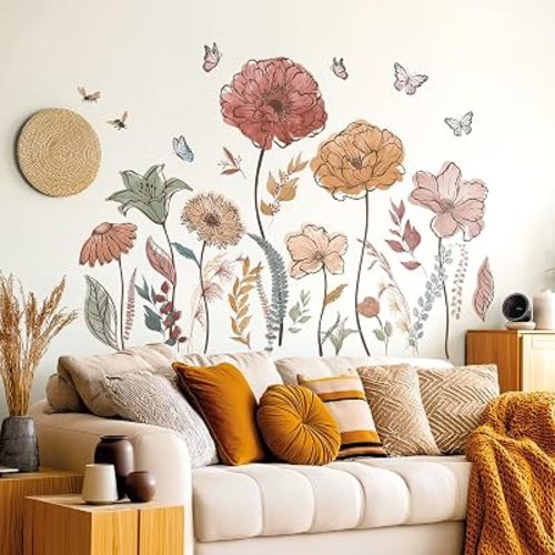 DECOWALL Large Boho Flower Wall Decals Stickers for Living Rooms (SG2-2420)