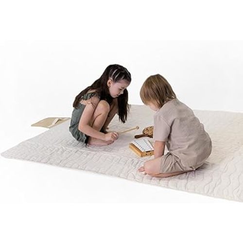 Toddlekind Premium Indoor/Outdoor Playmat & Picnic Blanket – Organic Quilted Cotton, Water-Resistant, Anti-Slip, Reversible Design, Spacious Play Mat for 6 People, Easy Roll-Up w/Carry Handle, Tofu