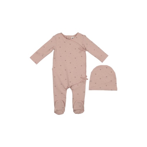 Bow Wrap Cotton Blend Footie & Beanie Set