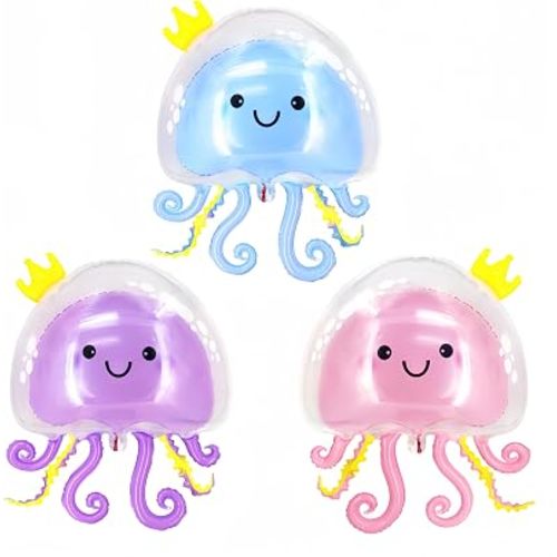 3Pcs Jellyfish Balloons - 36.6Inch Mermaid Under the Sea Decor - Inflatable Jellyfish Octopus Sea Party Decorations - Baby Shower Gender Reveal