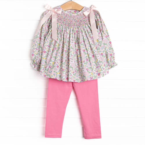 Bow Me Away Smocked Legging Set, Green and Pink Floral – Stitchy Fish