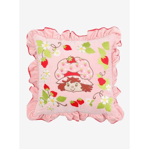 Strawberry Shortcake Strawberry Embroidered Portrait Velvet Ruffle Pillow - BoxLunch Exclusive