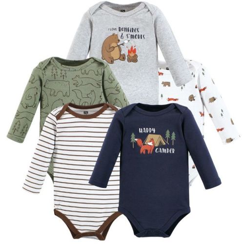 Hudson Baby Basics Infant Boys Cozy Long Sleeve Bodysuits 5-Pack, Woodland Wonders, 3-6 Months