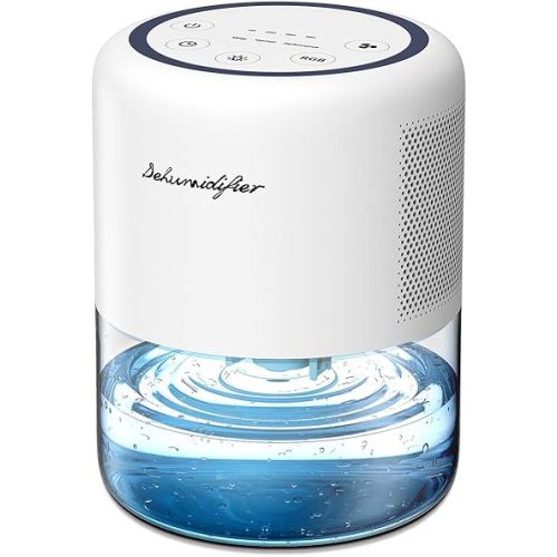 44oz(1.3L) Small Dehumidifier for Home Auto-Off Quiet Portable Dehumidifier with 3 Modes 10 Color Lights 4 Timer Settings for Bedroom Bathroom Closet (215 sq.ft)