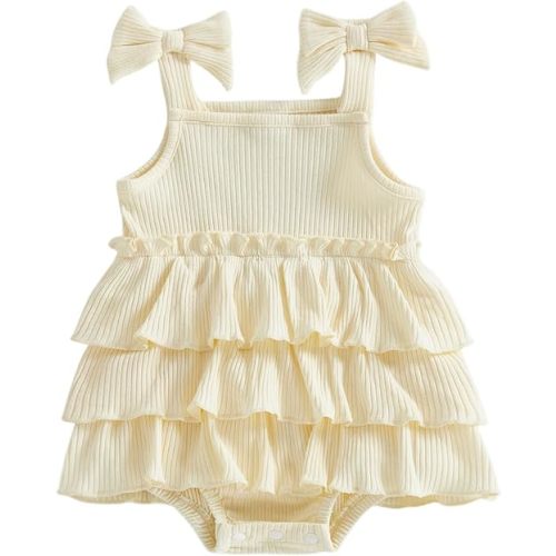 Kuriozud Newborn Baby Girl Summer Clothes Ruffle Bow Dress Romper Jumpsuit One Piece Outfit Cute Infant Girl Clothing