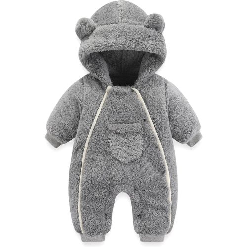 Newborn Baby Bear Outfit Suit Girls Boys Fleece Jumpsuit Romper Hooded Coat Winter Clothes Outwear Snowsuit