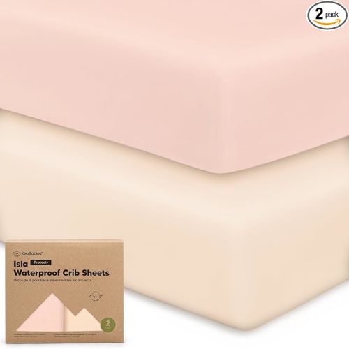 2-Pack Waterproof Baby Crib Sheets for Boys, Girls, 52x28 (Cameo)