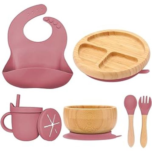 Bamboo Suction Plates for Babies and Bamboo Plates For Kids Baby Feeding and Weaning (Pink)