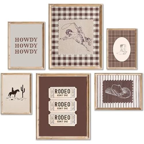 6 PCS Vintage Western Cowboy Wall Art Farmhouse Cowboy Wall Decor Unframed
