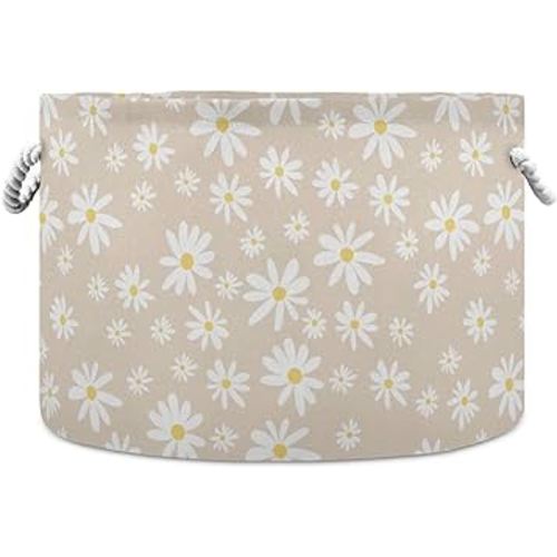 Amazon.com: Burbuja Daisy on Beige Round Storage Basket with Cotton Rope Handles, Laundry Basket for Blankets, Nursery, Living Room Decoration : Baby