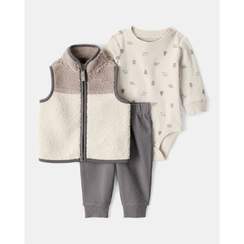9 m Baby Boy 3-Piece Vest, Bodysuit & Pant Set - Ivory/Grey - Carter's | Carter's