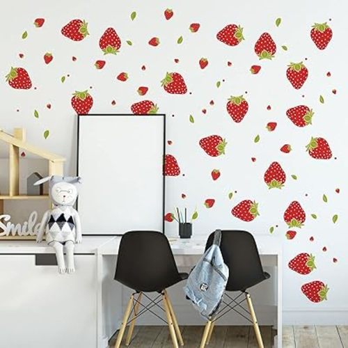 Strawberry Decor 92 Pieces Stickers, PVC Material, Waterproof, Custom Style, Wall Stickers