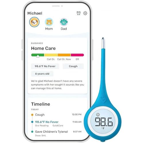 Kinsa QuickCare Smart Digital Thermometer for Adults, Kids and Babies, Oral, Rectal & Underarm Thermometer, App-Connected Fever and Symptom Tracking, Fast Accurate Readings