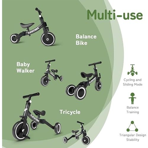 besrey 5 in 1 Toddler Bike for 1 Year to 4 Years Old Kids, Toddler Tricycle Kids Trikes Tricycle, Toys for Boy & Girl, Balance Training, Removable Pedals