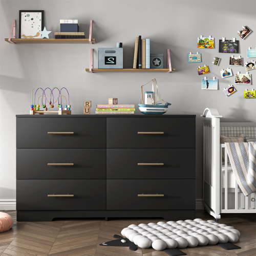 Hommoo 6-Drawer Dresser, Storage Cabinet Dresser Organizer, Chest of Drawers for Living Room, Closet, Hallway, Nursery, Black