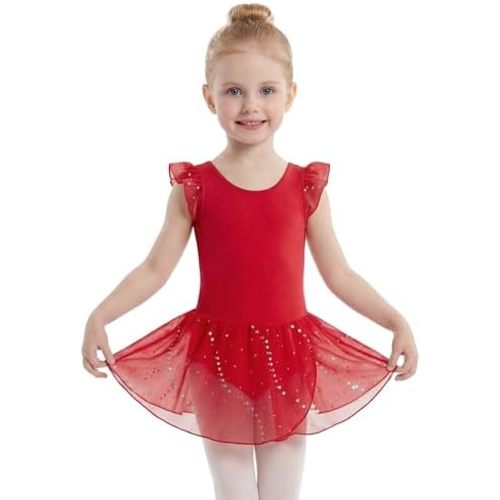 Stelle Girls Flutter Sleeve Ballet Leotards Toddler Shimmering Dance Outfits Sequin Tutu Skirted Leotard Ballerina Dress