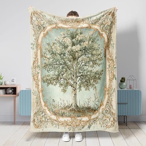 Spring Aspen Tree Throw Blanket 40''x50'', Vintage Aesthetic Scenic Soft Cozy Fuzzy Blanket for Couch Living Room Beach Travel, Retro Plant Home Sofa Decorations