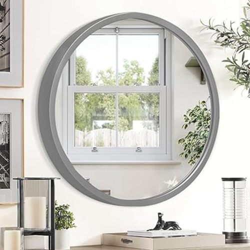 JJUUYOU Circular Wall Mirror Round Mirror Decorativ for Bathroom Circle Mirrors Small Coffee Decor Metal Framed Make up Viintage Mirrors for Farmhouse Living Room Bedroom Dorm 20 Inch