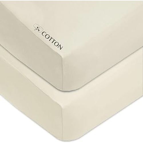 American Baby Company 2 Pack 100% Natural Cotton Fitted Crib Sheets 52" x 28" - Soft, Breathable, Hypoallergenic & Gentle Toddler Bed Sheets, Cream, Neutral for Boys & Girls