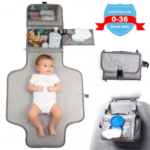 Qissep Portable Diaper Changing Pad, Baby Diaper Changer Travel Bag with Wipes Pocket, Waterproof, Easy to Clean & Ultra-Soft for New Born Baby Essentials Must Haves