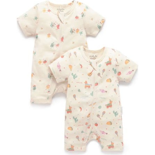 2 Pack Short Sleeve Zip Romper Pinata, 6-12M