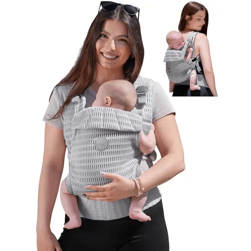 GROWNSY Baby Carrier Newborn to Toddler, Breathable Mesh Carrier(7-44lbs) with One-Click Sliding Clasp, Head Support, Ergonomic Design and Hands-Free Comfort, Silver Grey