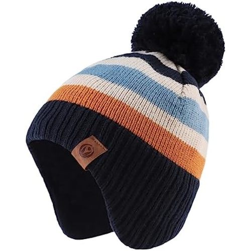 JANGANNSA Knitted Baby Hat Scarf Set Winter Warm Boys Girls Beanie Fleece Lining Toddler Kids Hats with Pompom