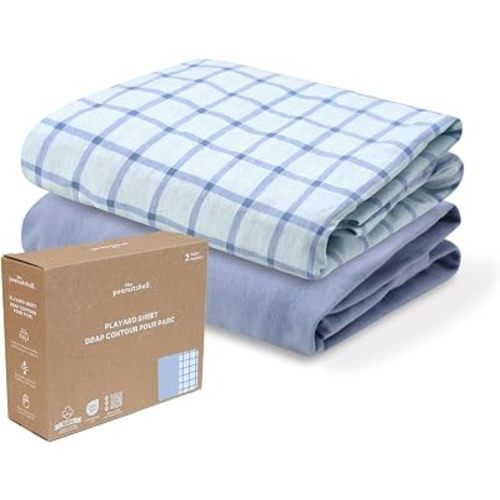 Organic Cotton Baby Pack & Play Sheets - 2pk Mini Crib Sheets Boy, Blue