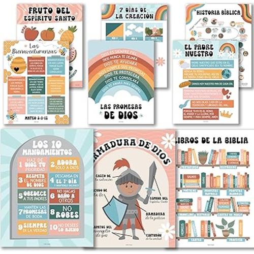 Hadley Designs Spanish Classroom Decorations - Spanish Classroom Must Haves, Books Of The Bible Poster, Bible Posters For Kids, Cuadros Cristianos En Español, Retro Textos Biblicos Español Para Pared
