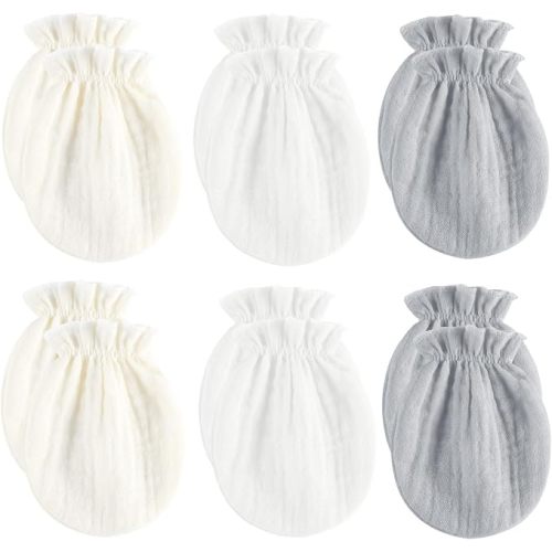 MOMSMENU Baby Mittens Newborn Muslin Soft No Scratch 0-6 Months 6-Pack