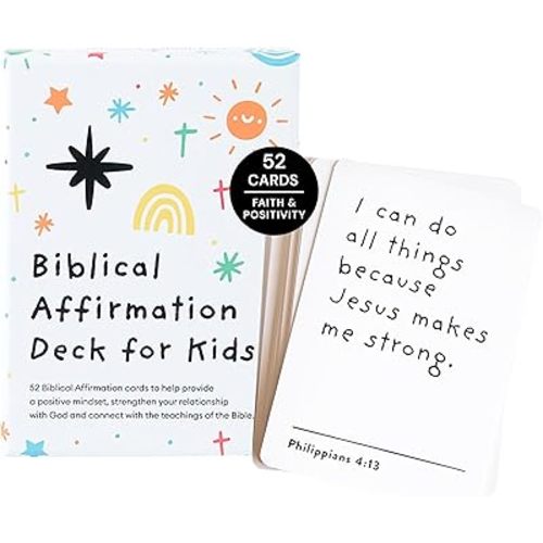 Kids Christian Affirmation Cards | 52 Biblical Affirmations with Bible Verse | Encouragement Christian Gift for Girls and Boys | Inspirational Prayer Card Deck to Promote Faith, Confidence and Positivity