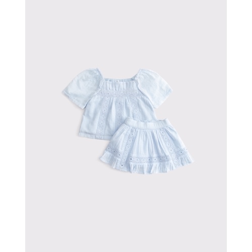 baby pleated lace-trim top and skort set