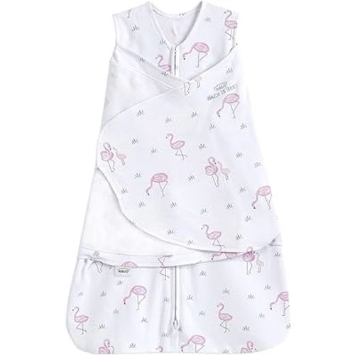 HALO 100% Cotton Sleepsack Swaddle, 3-Way Adjustable Wearable Blanket, TOG 1.5, Flamingos, Newborn, 0-3 Months