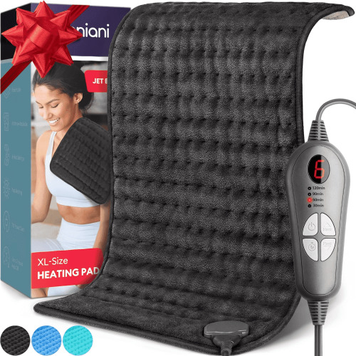 Geniani Electric Heating Pad for Back Pain & Cramps Relief, Heat Pad with 6 Heat Settings & 4 Timer Presets, Auto Shut Off, Machine Washable, Ultra Soft Hot Pad, (12"x24", Jet Black)