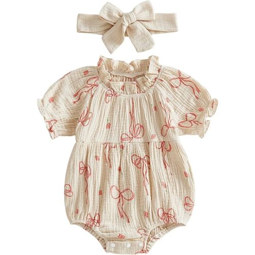 Newborn Baby Girl Muslin Bubble Romper Summer Clothes Vintage Ruffle Short Sleeve Infant Onesie Bodysuits Outfit
