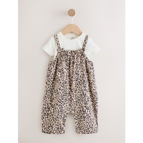 Leopard Print Baby Jersey Dungarees and Bodysuits Set 2 Piece (0mths-3yrs)