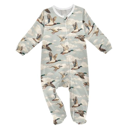 Baby One-Piece Footies Cartoon Acorns Leaves Sleeper Pjs Footed Bodysuit Rompers Zipper for Boys Girls 3M