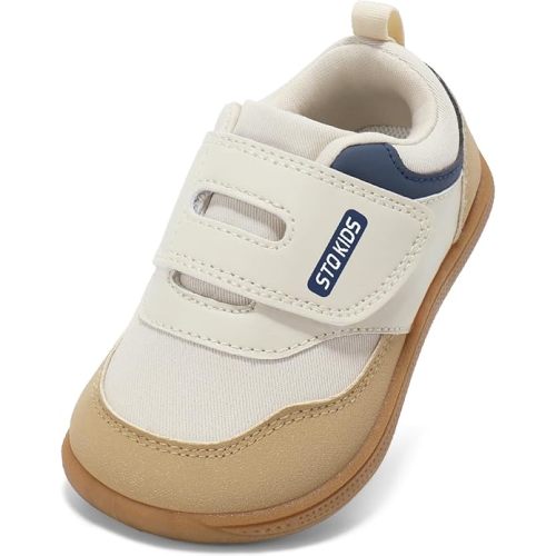 STQ KIDS Toddler Wide Toe Box Shoes Barefoot Boys Girls Fashion Sneakers | PVC non-slip outsole, Hook-and-loop strap, Breathable PU upper, Zero-drop flexible sole, Healthy foot development
