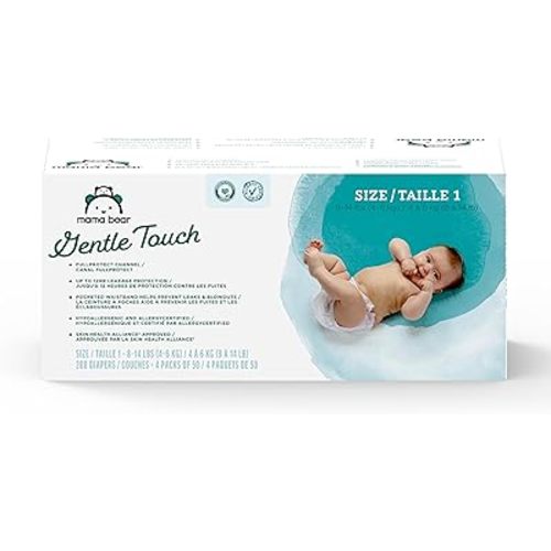 Amazon Brand - Mama Bear Gentle Touch Diapers, Size 1, 200 Count (4 packs of 50)
