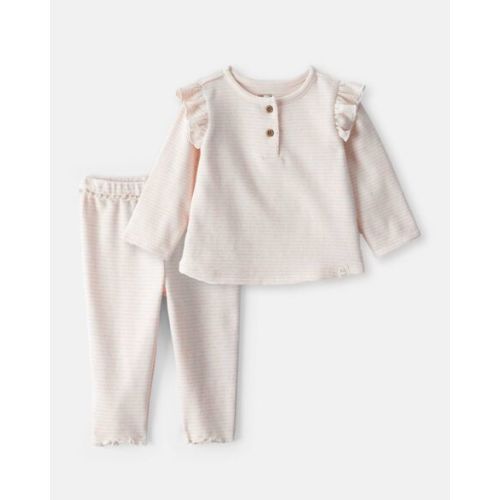 Baby Girl 2-Piece Striped Flutter-Sleeve Long-Sleeve Top & Pant Set - Pink/Cream | Carter's