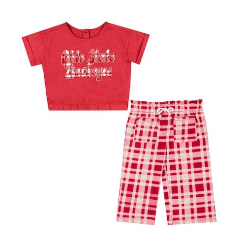 Ohio State Buckeyes Colosseum Girls Infant Sky Castle Two-Piece T-Shirt and Pants Set - Scarlet