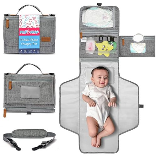 Portable Changing Pad with Shoulder Strap - Detachable Travel Changing Pad - Fully Padded, Lightweight & Waterproof - Diaper Changing Pad - Baby Shower Gifts - Changing Mat (27"x22") - Grey