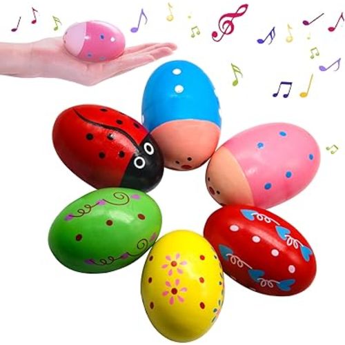Ehome Wooden Egg Shakers, 6Pcs Hand Musical Maracas Percussion Instruments Musical Shake for Toddler, Egg Fillers, Montessori Maracas for Kids Baby with Storage Bag