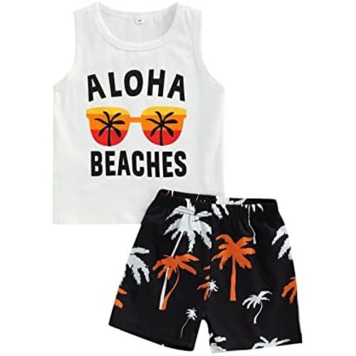 Toddler Boys Shorts Set Seaside Printed T-Shirt+Shorts 2Pcs Little Boy Outfits Summer Clothes Suit