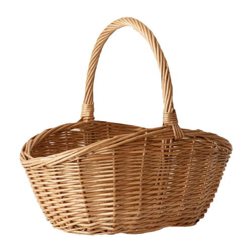 Handwoven Rattan Storage Basket with Handles - Portable Garden Harvest Basket for Vegetables, Picnic Organizer, Farmhouse Decor (9.75x7.8x8.58 inch)