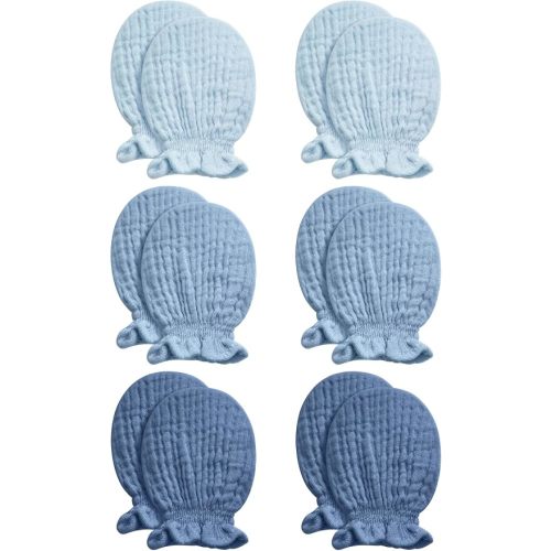 Pro Goleem Baby Mittens 6-pack for Newborn Boys & Girls, Soft Organic Cotton Muslin No Scratch Gloves with Elastic Strap,Infant Essentials 0-6 Months,Neutral Dusty Blue, Baby Registry Must Haves Gift
