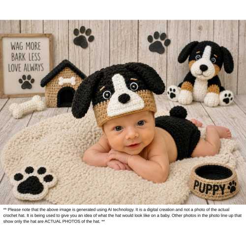 Crochet Bernese Mountain Dog Hat and Diaper Cover, Newborn Photo Props, Halloween Costume, Baby Shower Gift, Crochet Baby Hat